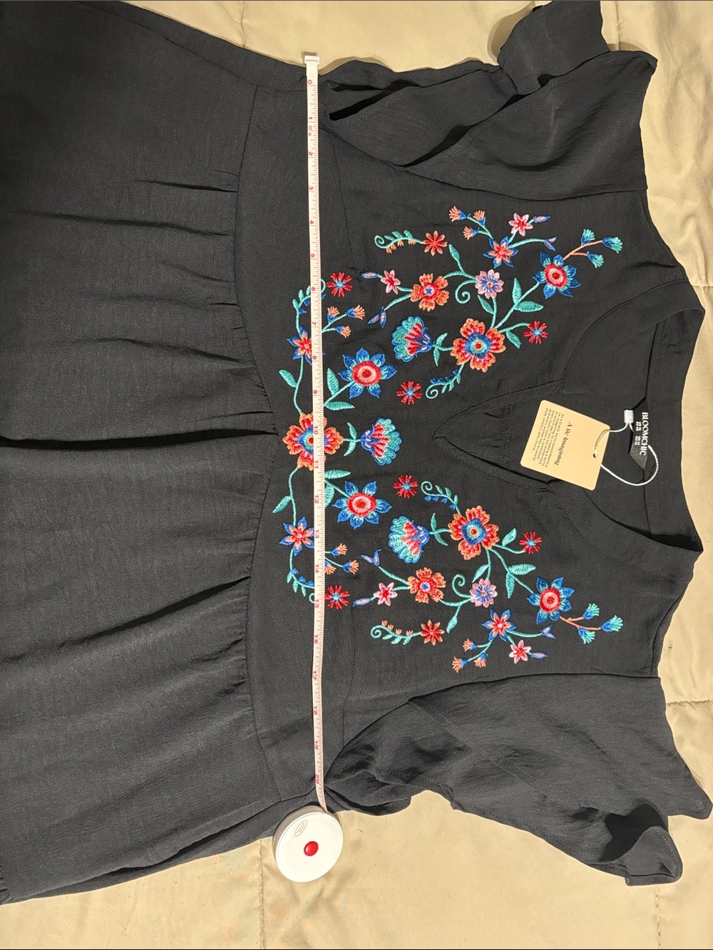 BloomChic Black Midi Dress with Multicolor Floral Embroidery - Picture 10 of 10